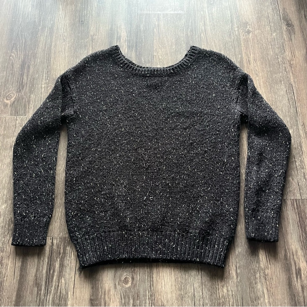 American Eagle Vintage Boyfriend Crewneck Black & Gold Sweater Sz S